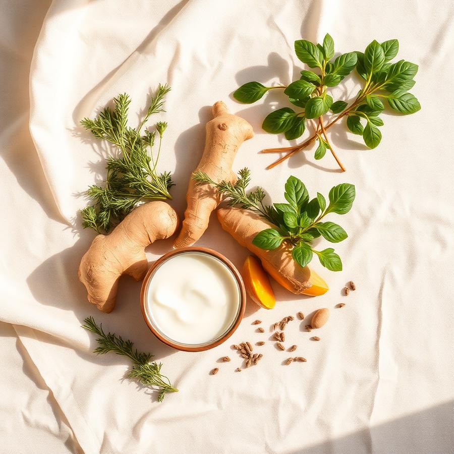 Natuurlijke ingrediënten voor de spijsvertering: gember, yoghurt en kruiden