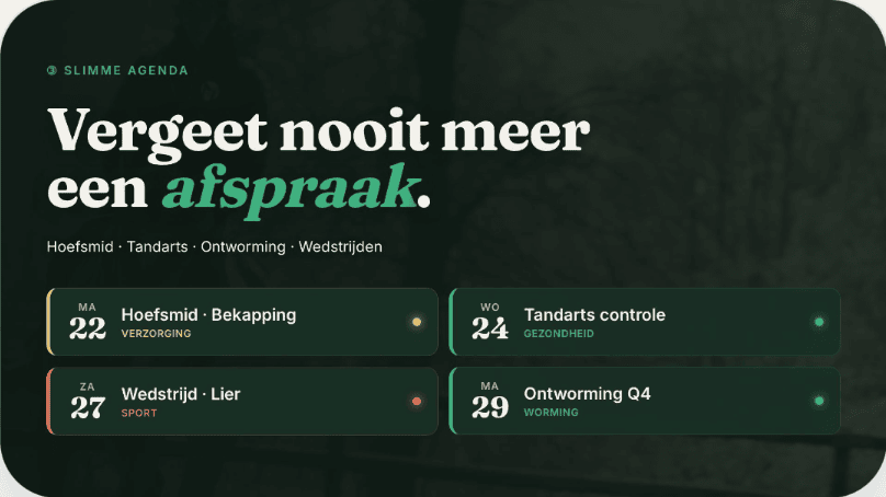 EquiCheck slimme agenda met herinneringen voor hoefsmid, tandarts en ontworming