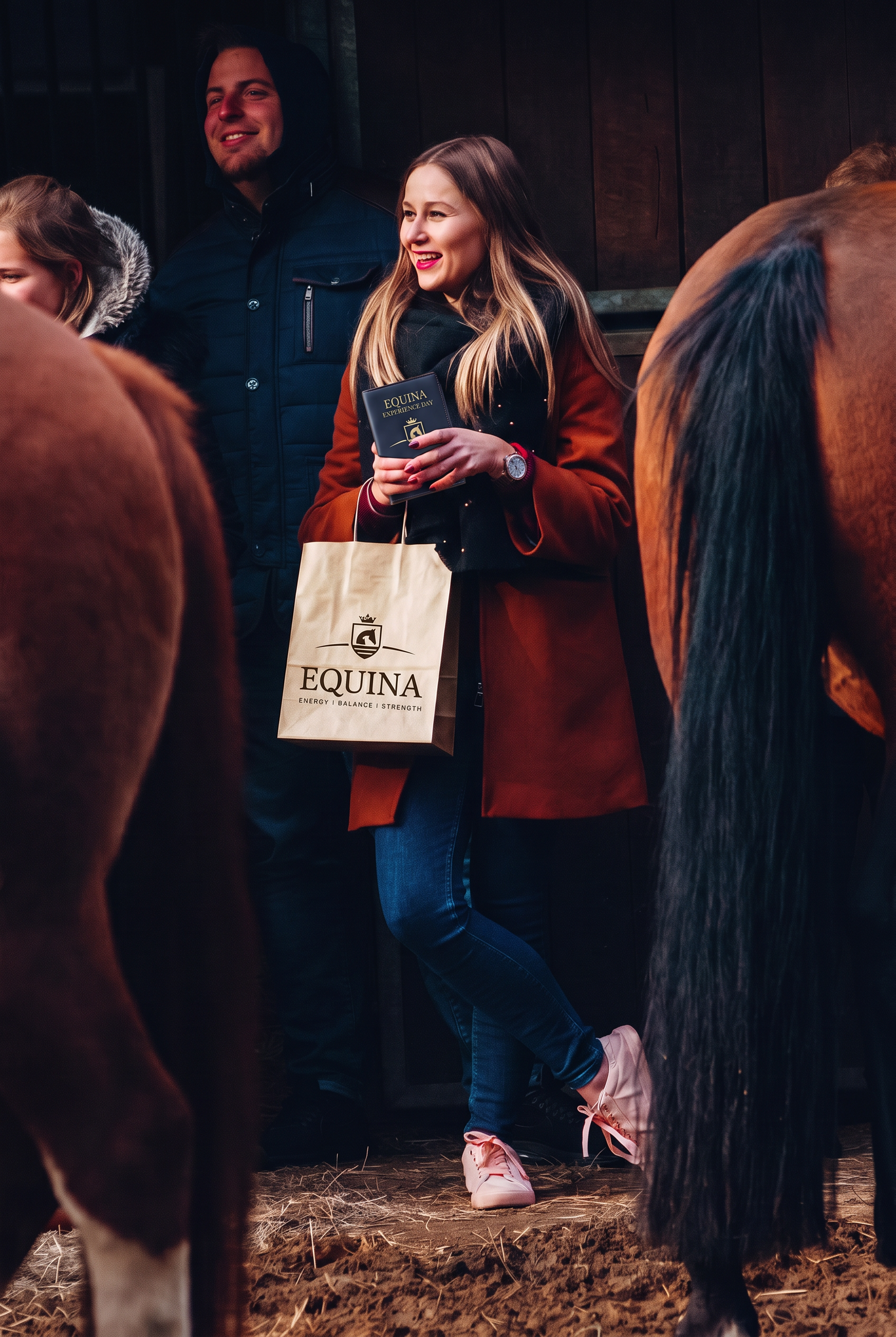 Goodiebag wordt overhandigd met een paard op de achtergrond