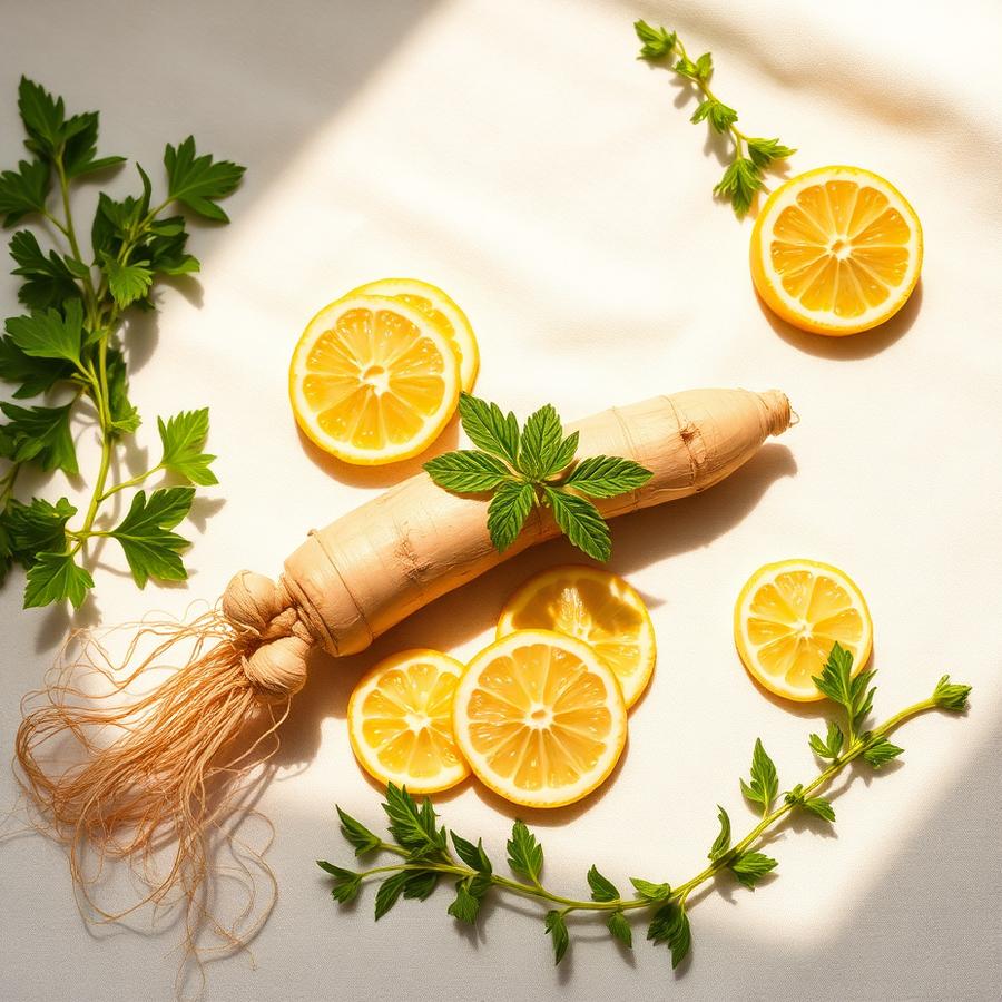 Verse ginseng en citroen, ingrediënten voor energie en vitaliteit